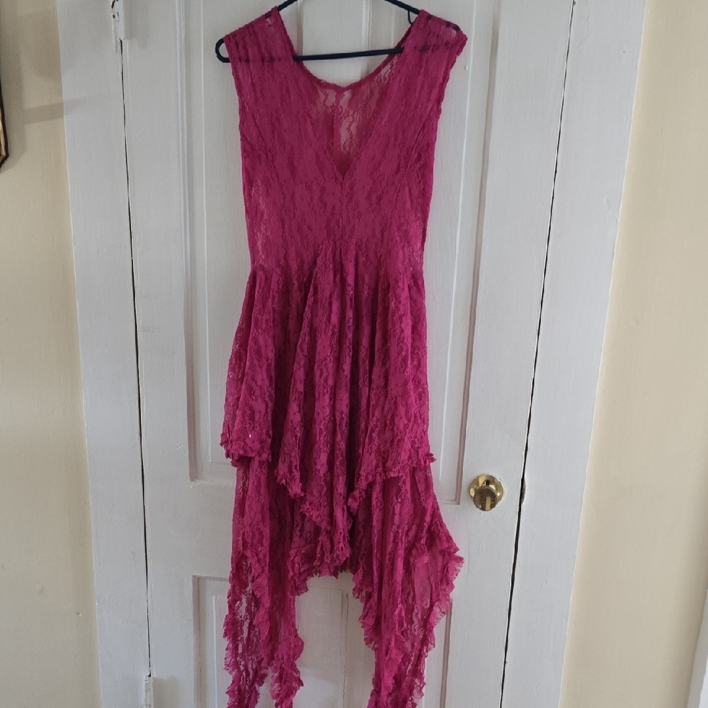 Vibrant Pink Lace Dress 037